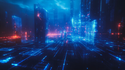Obraz premium Smart digital Innovation city with connection network reciprocity over the cityscape. of future smart wireless digital city and social media networking systems that connects people with in city