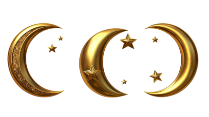 Crescent Moons and Stars on Clear Background Generative AI