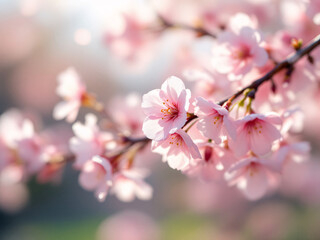 Obraz premium Cherry blossoms blooming against blue sky.