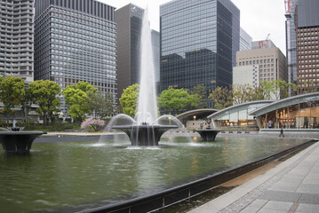 분수,연못,나무,고층빌딩,마루노우치,Marunouchi,지요다,도쿄,일본 © JinChang