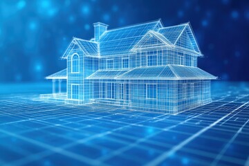 Digital blueprint:  house architectural model.