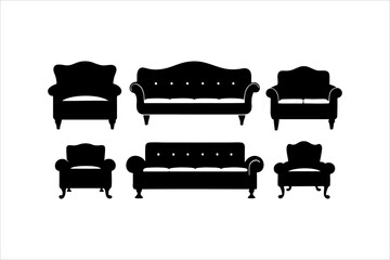 Sofa silhouettes set, couch pack of vector silhouette design, isolated background.