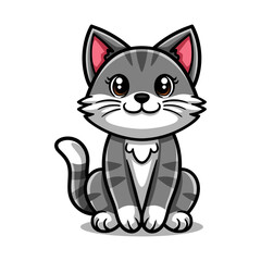 funny cute cat sitting character colored isolated drawing line art style sketch classic vintage design illustration