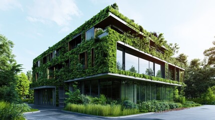 Fototapeta premium Modern eco-friendly building covered in greenery