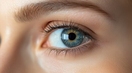 Obraz premium Close-up of a young female's blue eye with detailed eyelashes and smooth skin