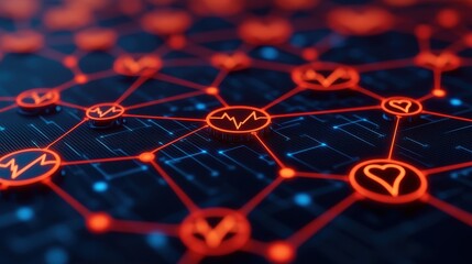 Obraz premium Abstract Network Connections with Iconic Heartbeat Patterns