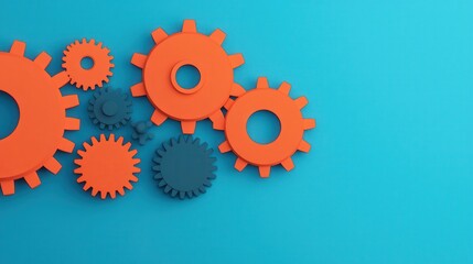 Colorful Gears Arrangement on Blue Background for Creative Concepts
