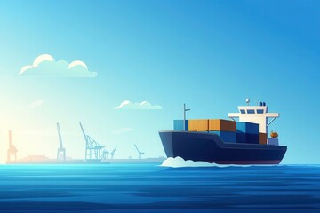 Fototapeta premium Cargo ship navigating busy trade route at ports marine scene digital art coastal environment aerial view global commerce