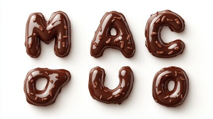 Chocolate ABC. Bakery letters, alphabet letter and number glazed choco. Decorative elements for baby, recipe, birthday cards, sale banners, vector design