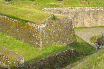 partial view of the walls of the fortified citadel of Valenca do Minho, Portugal. Vauban style fortification