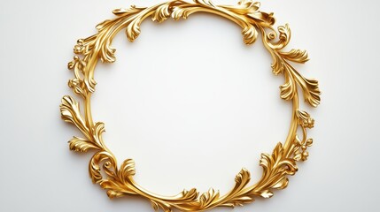 Elegant gold ornate oval frame with floral leaf design on white background