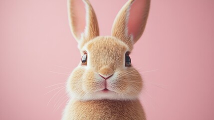 Obraz premium Charming country easter bunny on pink background for spring design