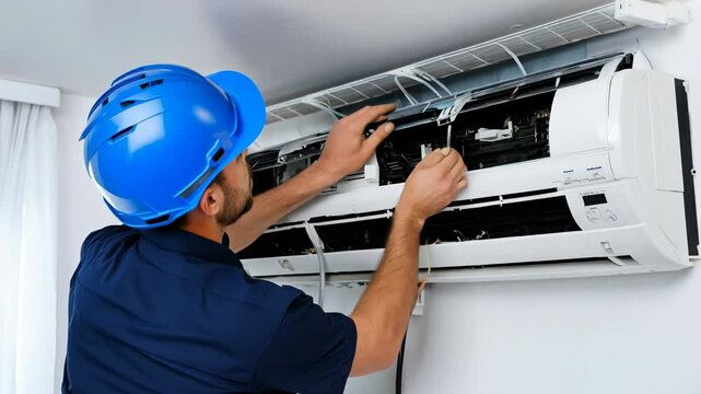 Air Conditioning Repair Technician at Work