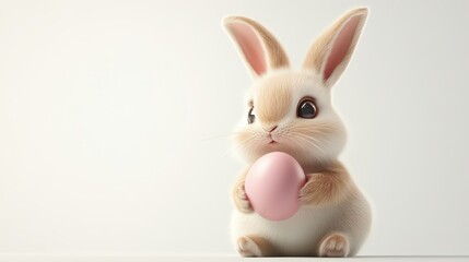Obraz premium Cute easter bunny holding pink egg isolated on white background for holiday design