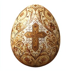 An intricately decorated Easter egg with cross patterns and holy symbols, rich in detail isolated on white background