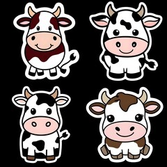 Obraz premium watercolor style cow vector sticker, PNG, cute poster, PNG bundle, clipart, isolated background