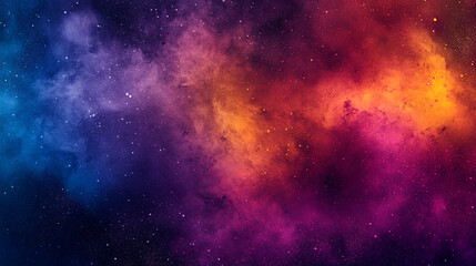 A grainy gradient banner design featuring purple, red, blue, orange, yellow, and pink colors on a black background symbolizing chaos, energy, and emotional intensity in an abstract artistic style

