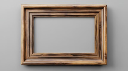 Rustic wooden picture frame on gray wall background