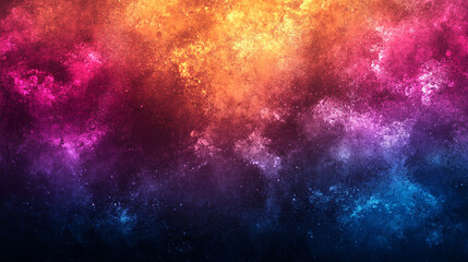 A grainy gradient banner design featuring purple, red, blue, orange, yellow, and pink colors on a black background symbolizing chaos, energy, and emotional intensity in an abstract artistic style

