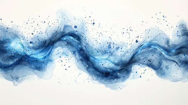 Abstract blue ink waves with glitter, flowing design. - Powered by Adobe