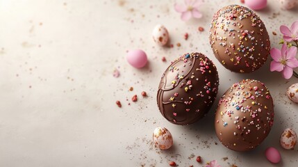 Easter celebration with chocolate eggs and vibrant decorations
