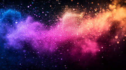 Naklejka premium A grainy gradient banner design featuring purple, red, blue, orange, yellow, and pink colors on a black background symbolizing chaos, energy, and emotional intensity in an abstract artistic style