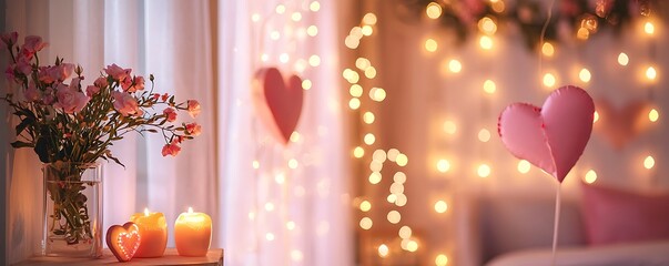 Valentine Day background, featuring romantic decor and soft lighting to set the mood