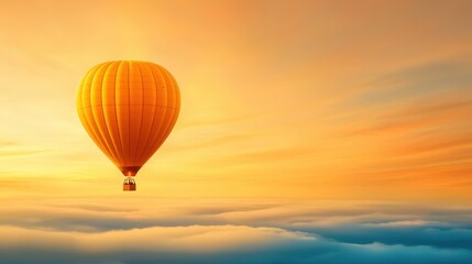 Fototapeta premium Golden Horizon: A single hot air balloon, a beacon of hope and adventure, soars gracefully above a sea of clouds, bathed in the ethereal glow of a breathtaking sunrise.