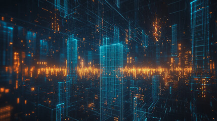 Smart digital Innovation city with connection network reciprocity over the cityscape. of future smart wireless digital city and social media networking systems that connects people with in city