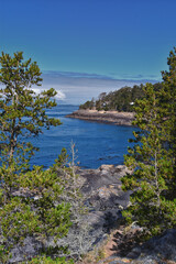 Shark Reef Sanctuary coastal ocean views Lopez Island, San Juan Islands summer 2024,  Washington, United States.