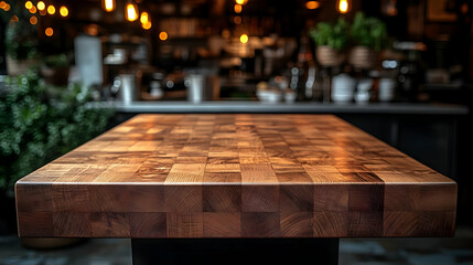 Warm-toned Wooden Tabletop in a Cozy Cafe Setting