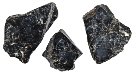 Falling Black Rocks on Transparent Background Display Generative AI