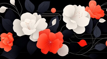 Vibrant floral design featuring red and white flowers against a black background, ideal for digital use