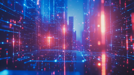 Obraz premium Smart digital Innovation city with connection network reciprocity over the cityscape. of future smart wireless digital city and social media networking systems that connects people with in city