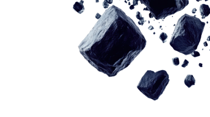 Falling Black Rocks Isolated on Transparent Background Generative AI