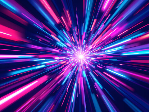 Digital neon light trails bursting with vibrant colors and dynamic energy.