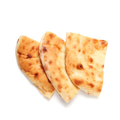 Pieces of tasty lavash on white background