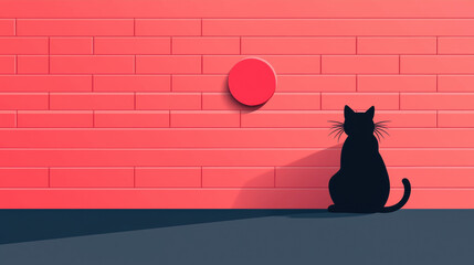 sadness, A cat sitting alone in an empty alleyway, depicted in a flat illustration style, high fidelity version for stock image use.