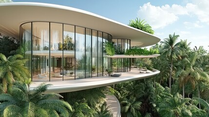 Fototapeta premium Modern Tropical House Design Integrated With Lush Greenery