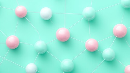 Obraz premium Abstract representation of interconnected spheres on a mint background, symbolizing networks.