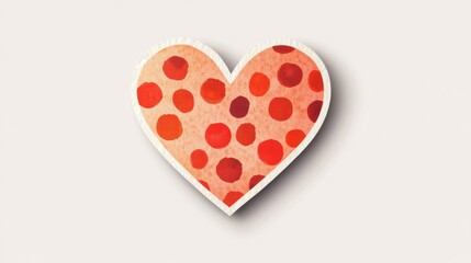 A heart-shaped design featuring vibrant red and orange polka dots on a light background.
