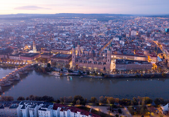 Obraz premium City Zaragoza on dawn. Aerial view. Spain