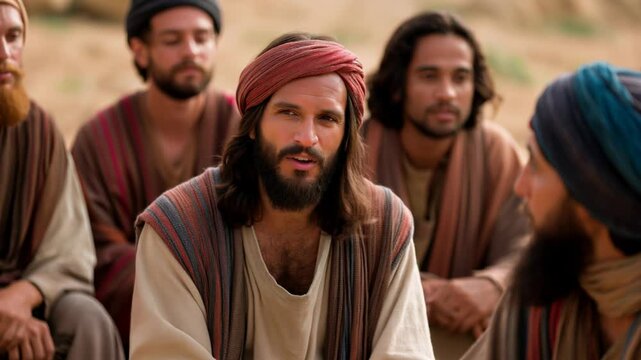 Jesus talking to his disciples	
