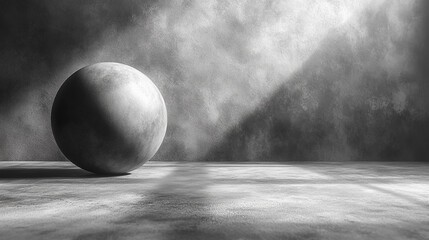 A solitary sphere of light casting a gradient shadow across a smooth surface evokes themes of order within chaos, minimalism, creativity, duality, and modern conceptual depth with a bright tone

