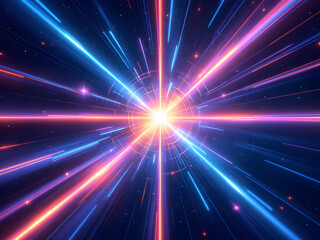 Obraz premium Cosmic energy burst with vibrant, radiant light rays in a dynamic, futuristic explosion of color.