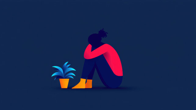 sadness, A person is sitting on the floor, hugging their knees in a high-fidelity image with enhanced resolution, conveying a sense of introspection and calmness.