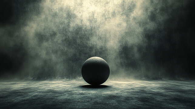 A solitary sphere of light casting a gradient shadow across a smooth surface evokes themes of order within chaos, minimalism, creativity, duality, and modern conceptual depth with a bright tone

