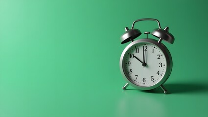 A vintage alarm clock on a green background, symbolizing the importance of time and punctuality, perfect for time management and productivity materials