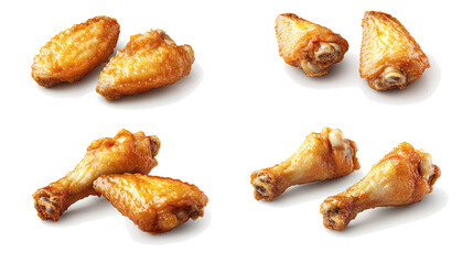 Crispy Deep Fried Chicken Wings on a Transparent Background Generative AI