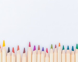 Colored Pencils Arranged on White Background